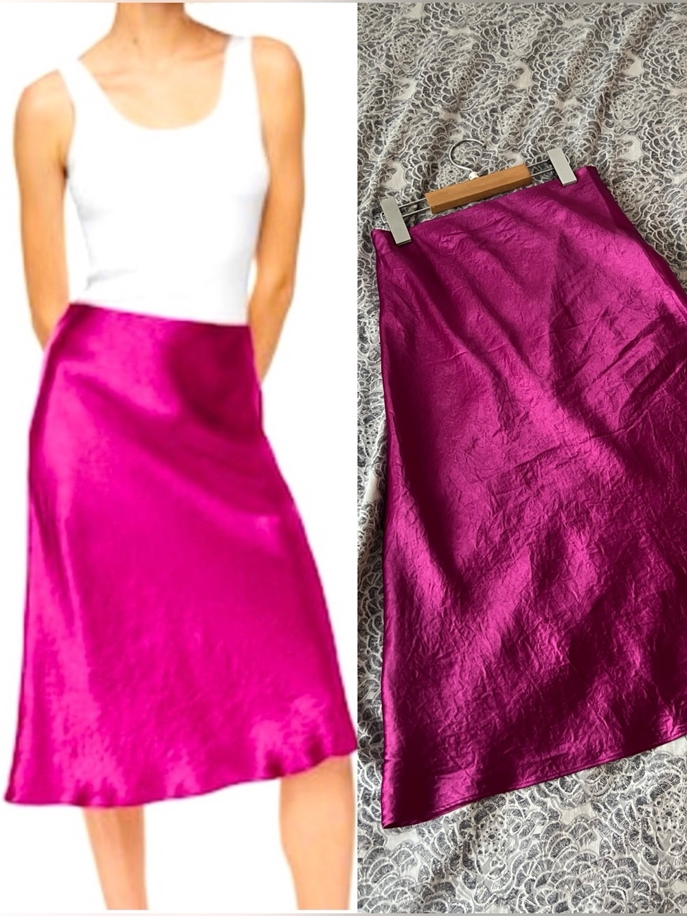 Fuschia Babaton Satin Slip Skirt